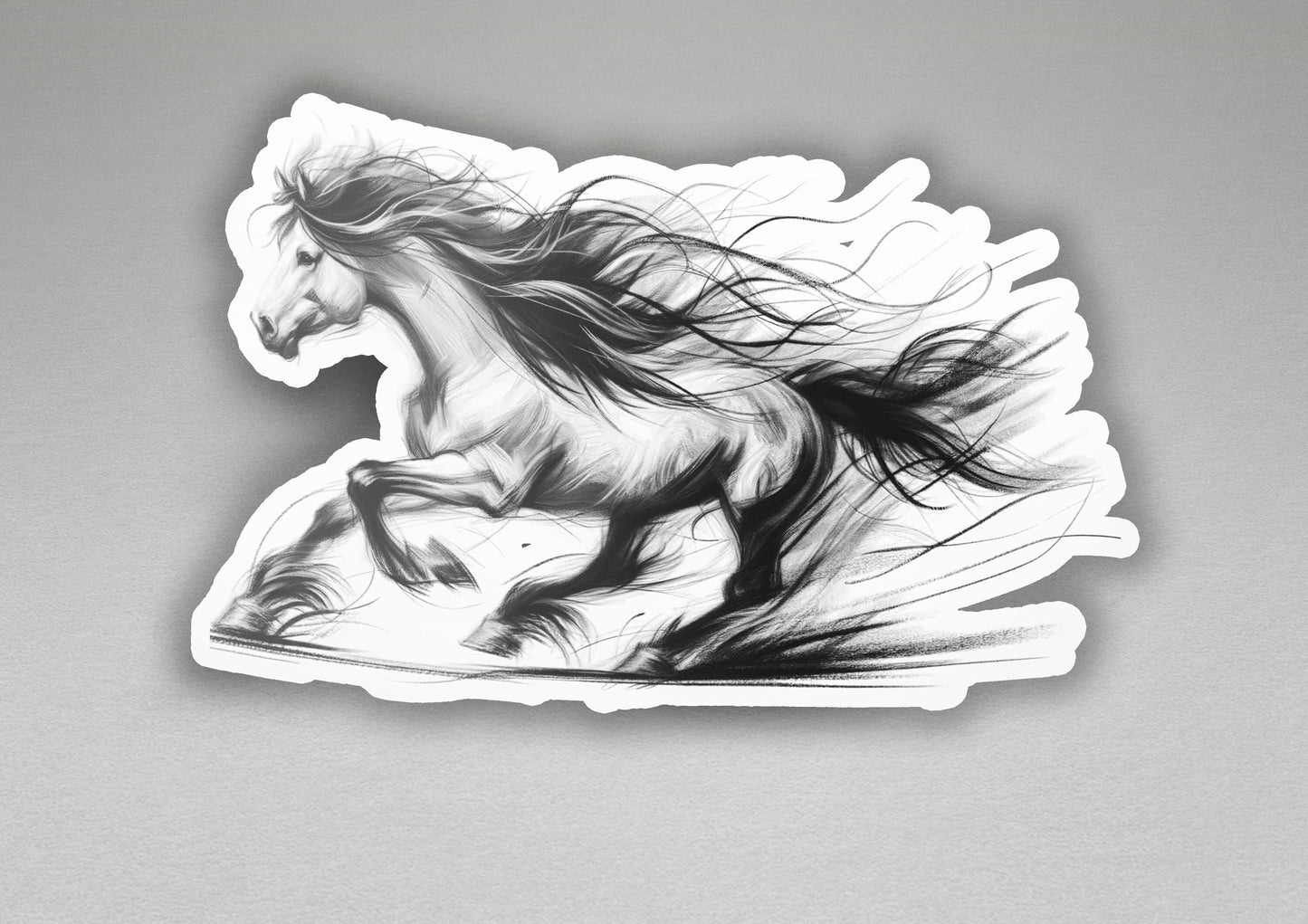 a sticker of a running horse on a gray background