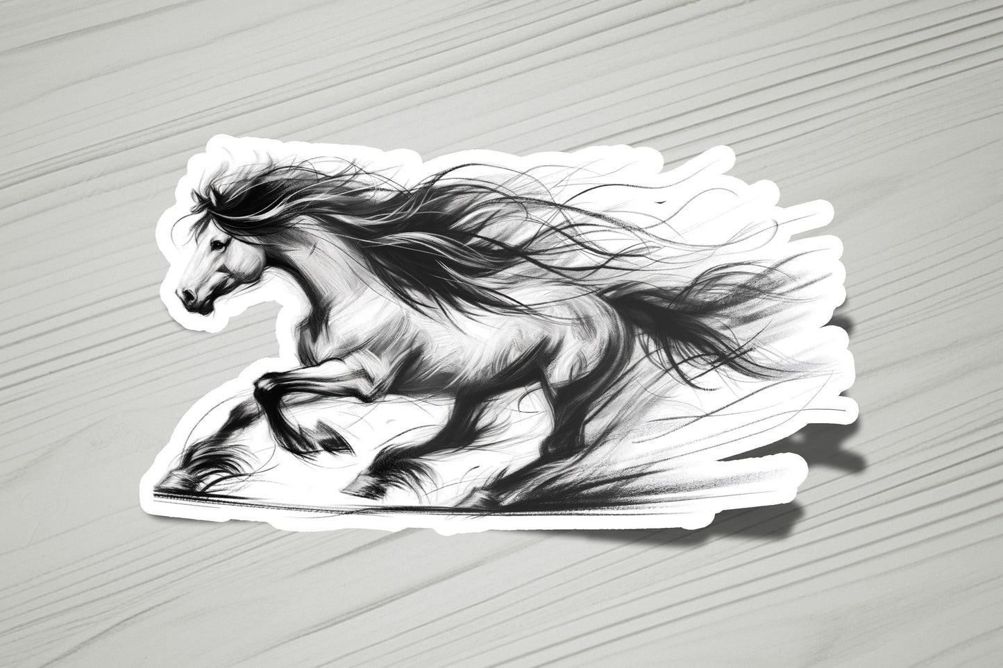 a sticker of a running horse on a table