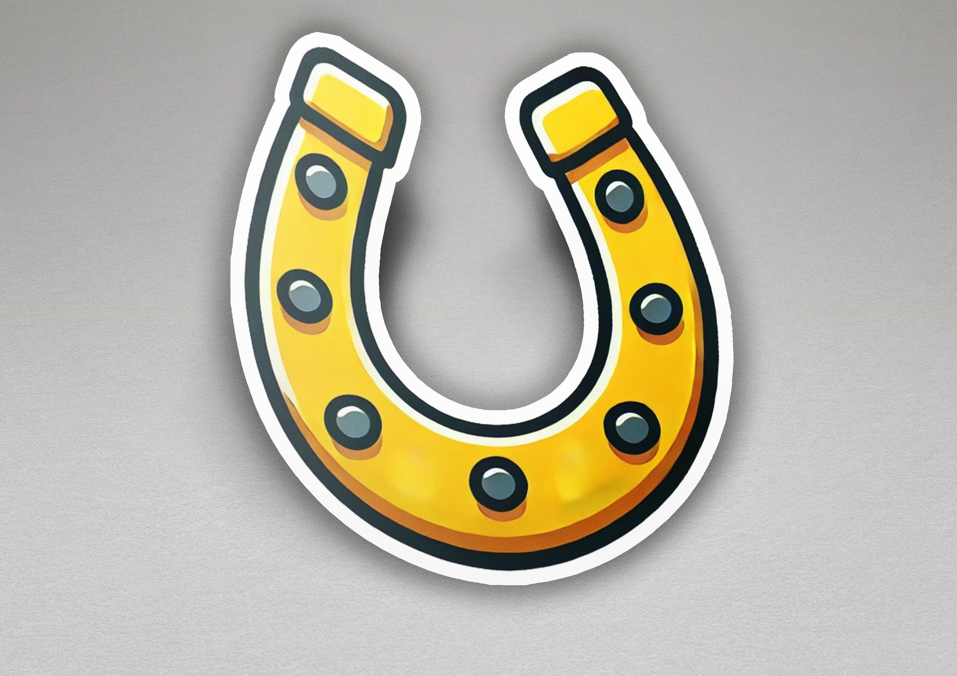 a sticker of a yellow and black horseshoe