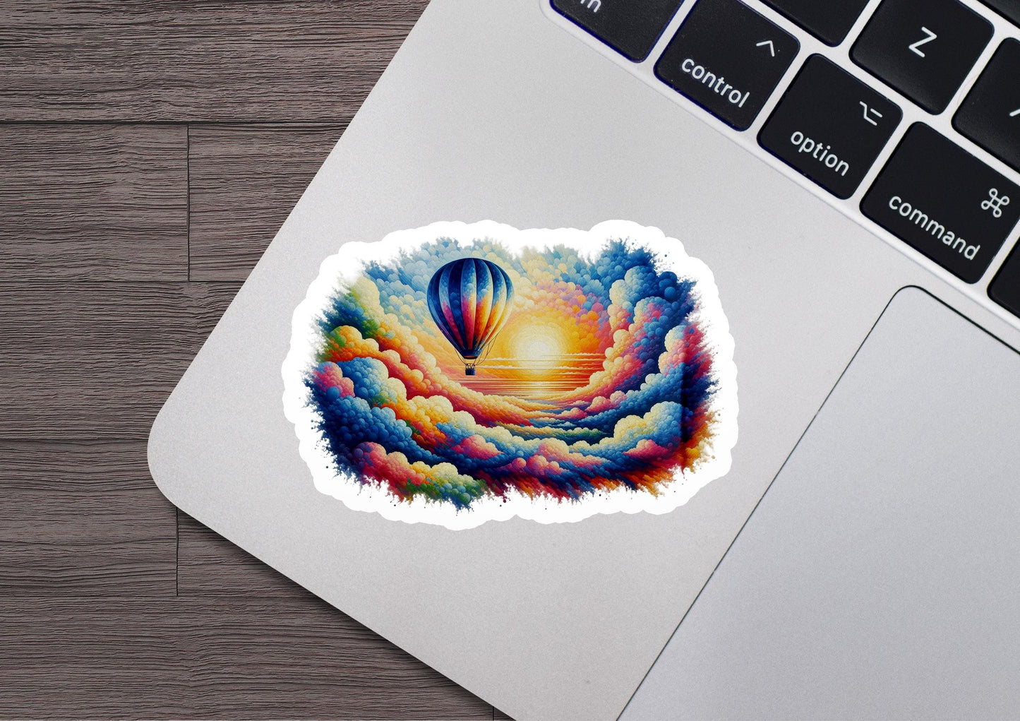 a sticker of a hot air balloon in the sky