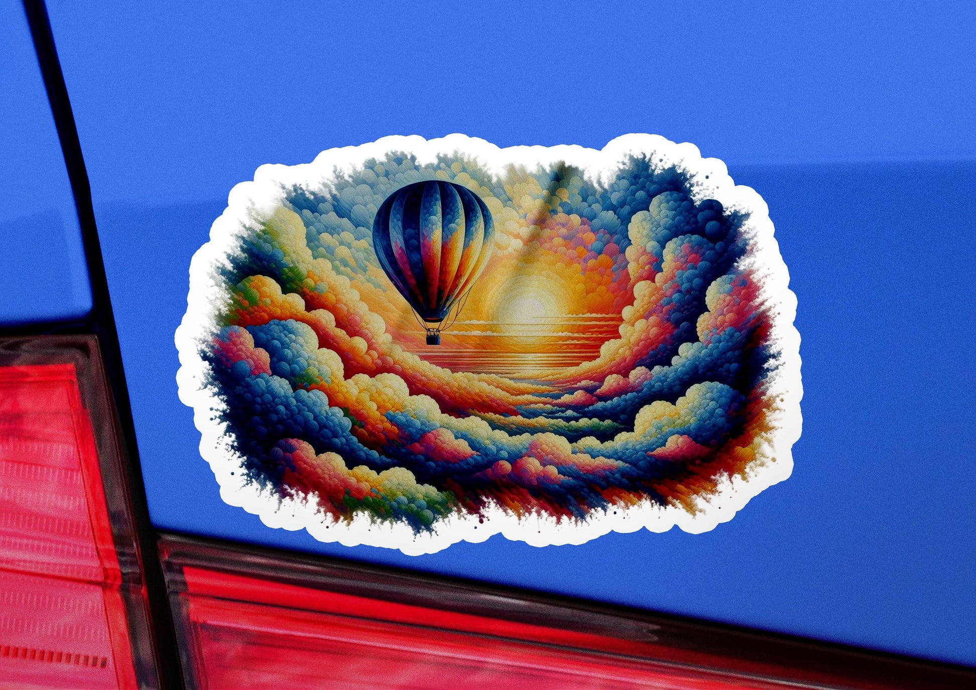 a sticker of a hot air balloon flying in the sky