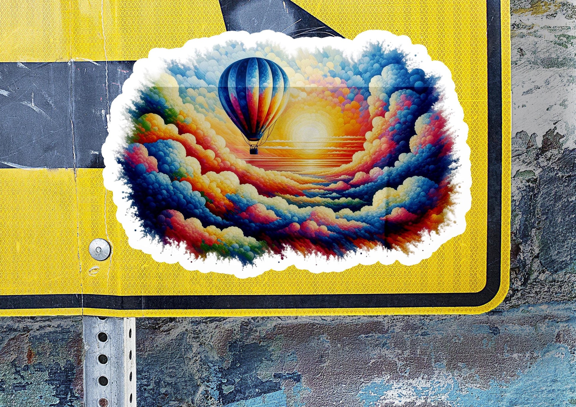 a sticker of a hot air balloon in the sky