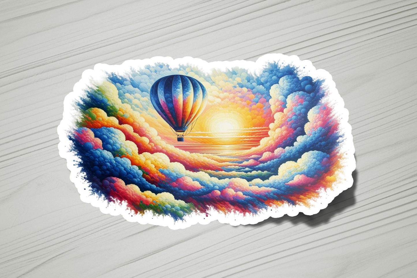 a sticker with a hot air balloon in the sky