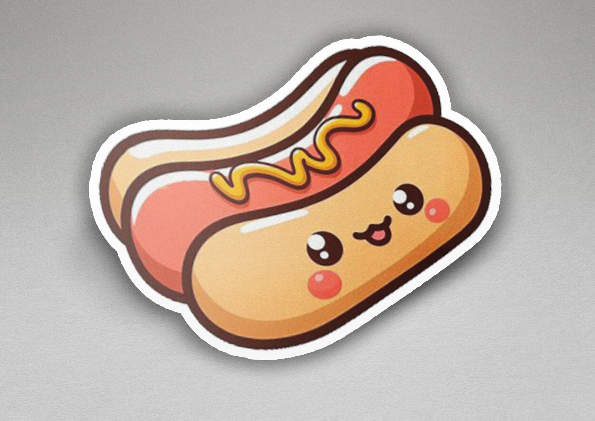 a sticker of a hot dog with ketchup and mustard