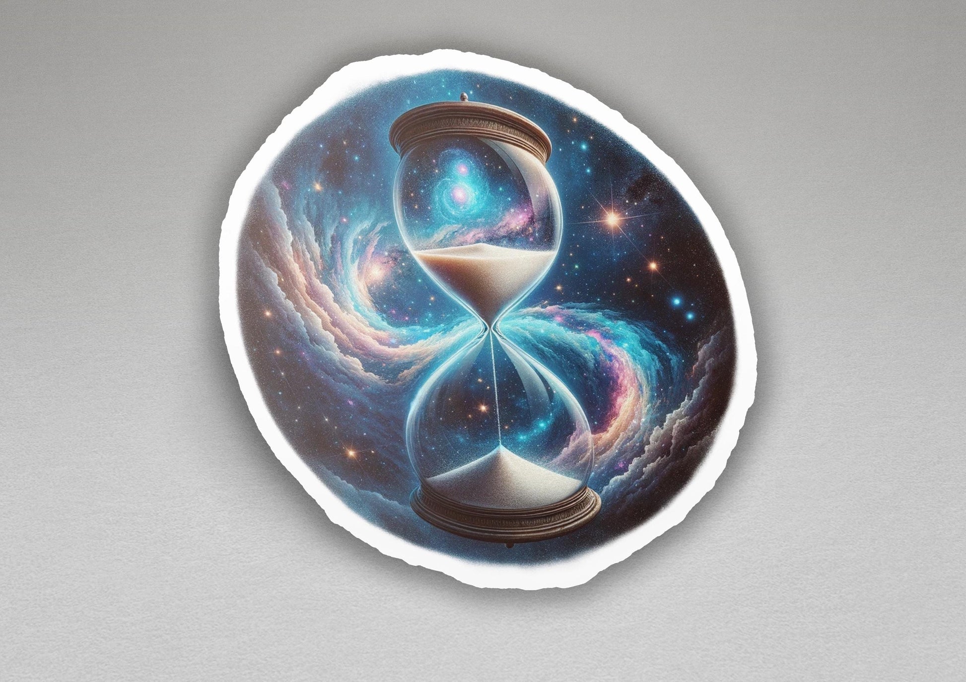a sticker with a picture of an hourglass