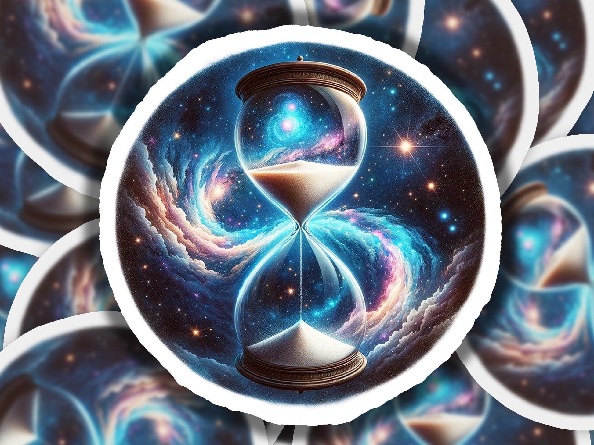 a picture of an hourglass in the middle of space