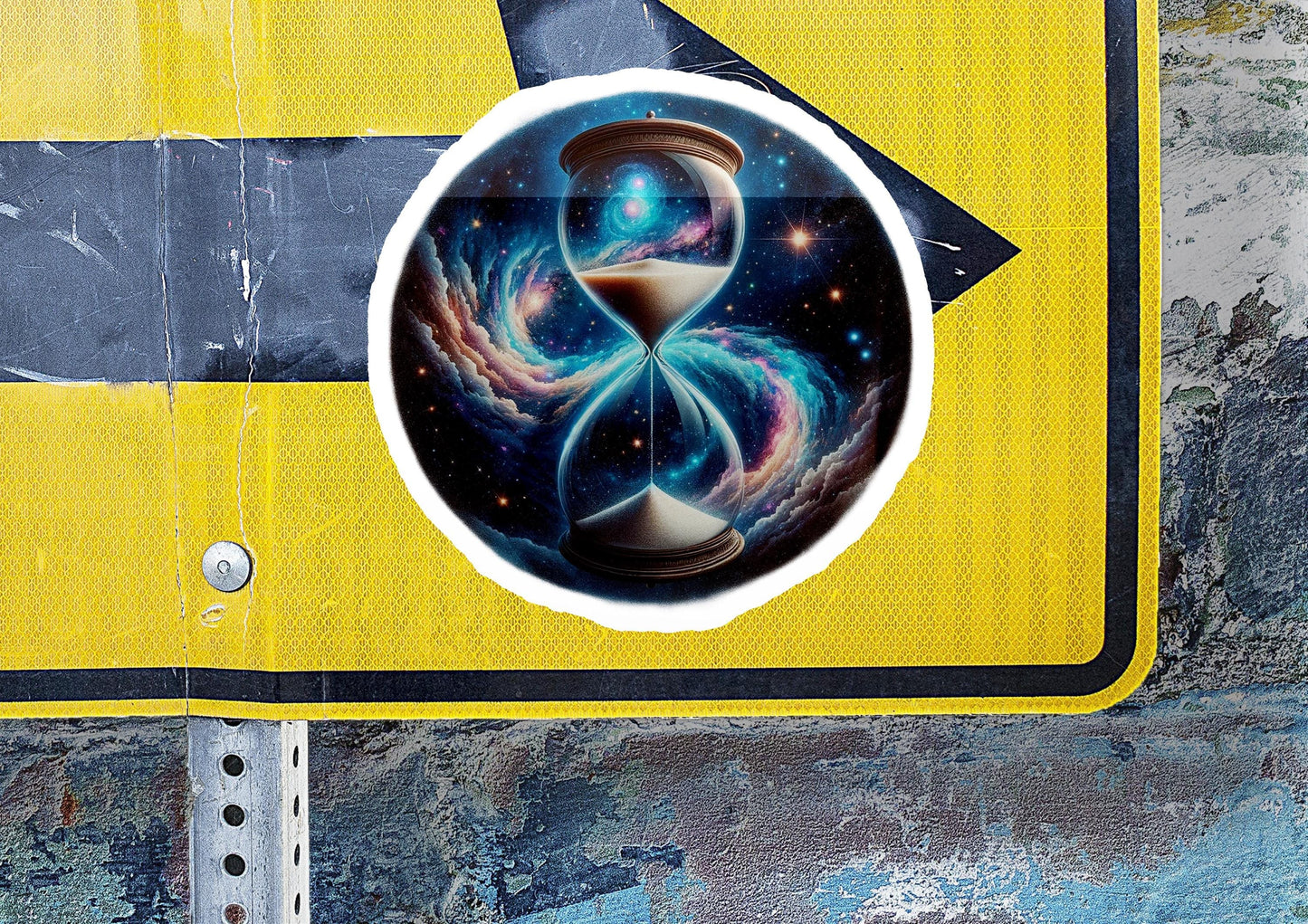 a close up of a street sign with a picture of an hourglass