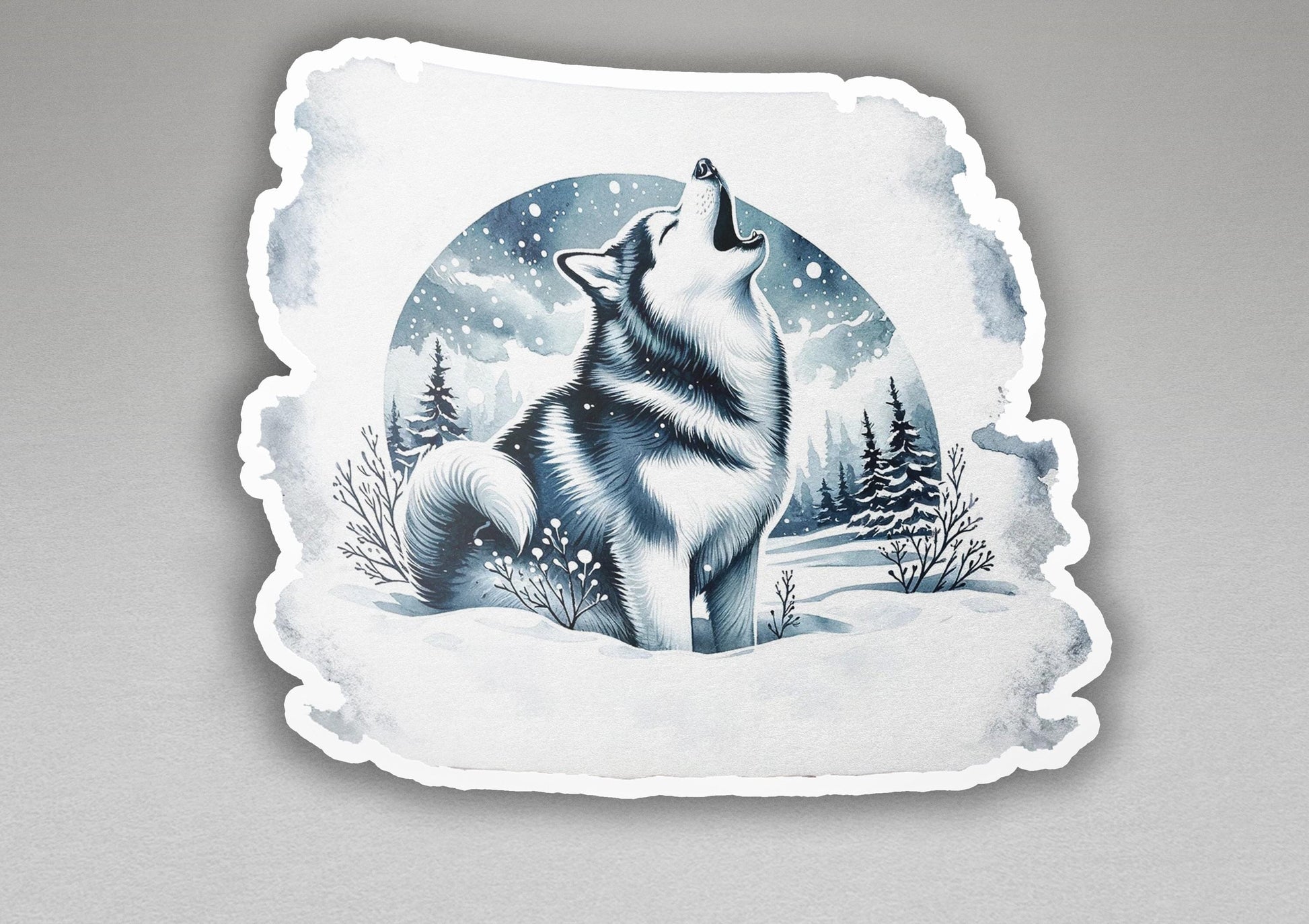 a drawing of a wolf sitting in the snow