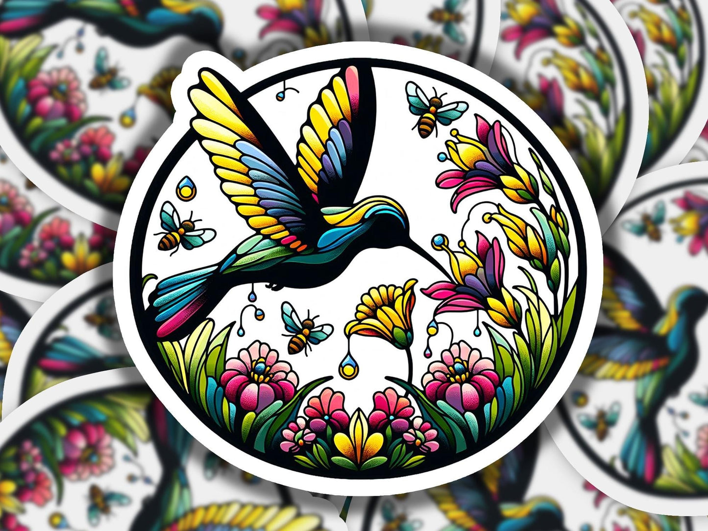 a picture of a colorful bird with flowers in the background