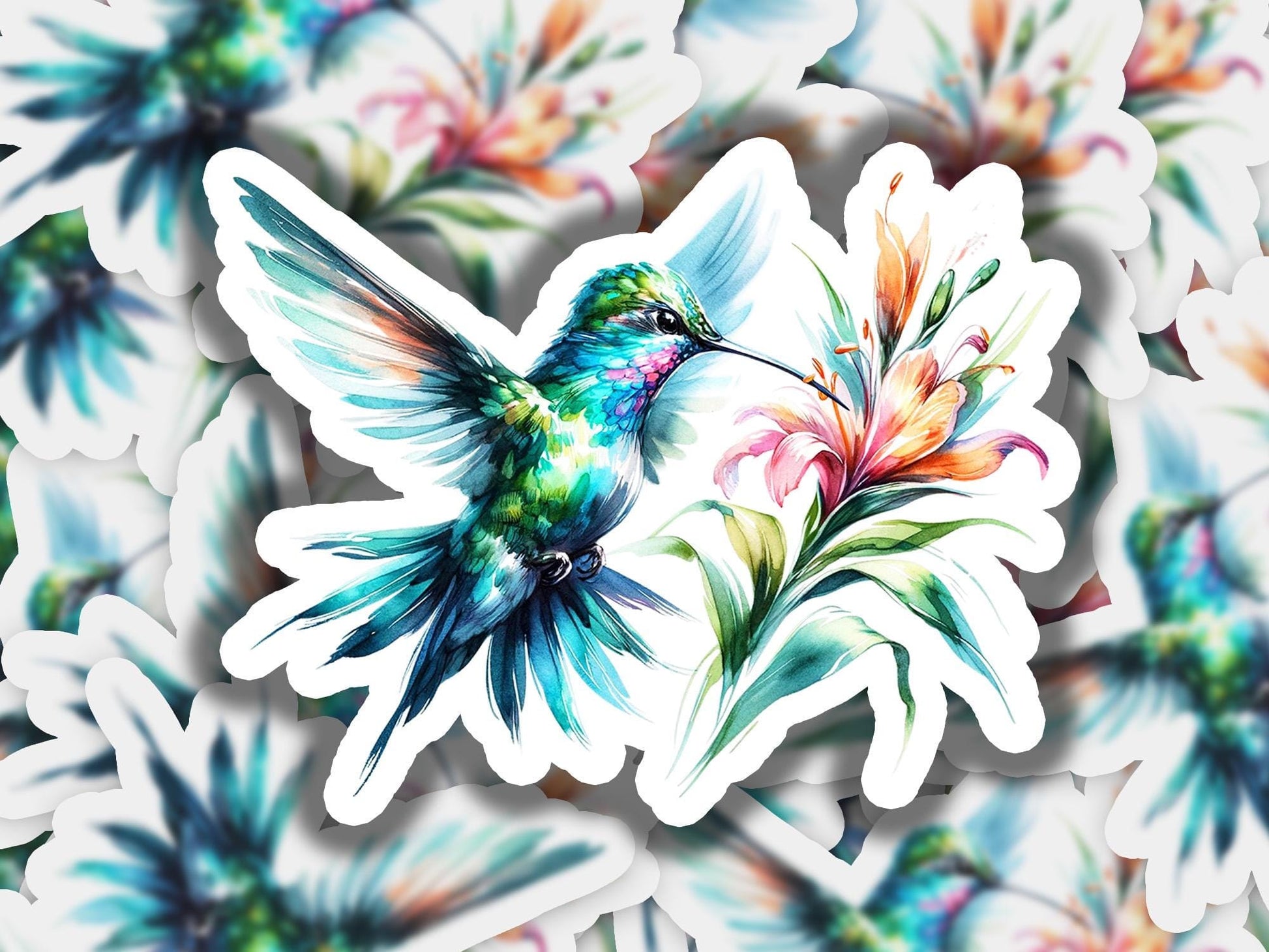 a sticker of a hummingbird on a flower