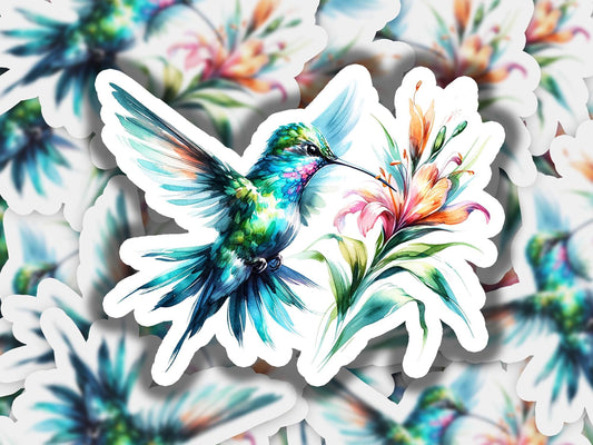 a sticker of a hummingbird on a flower