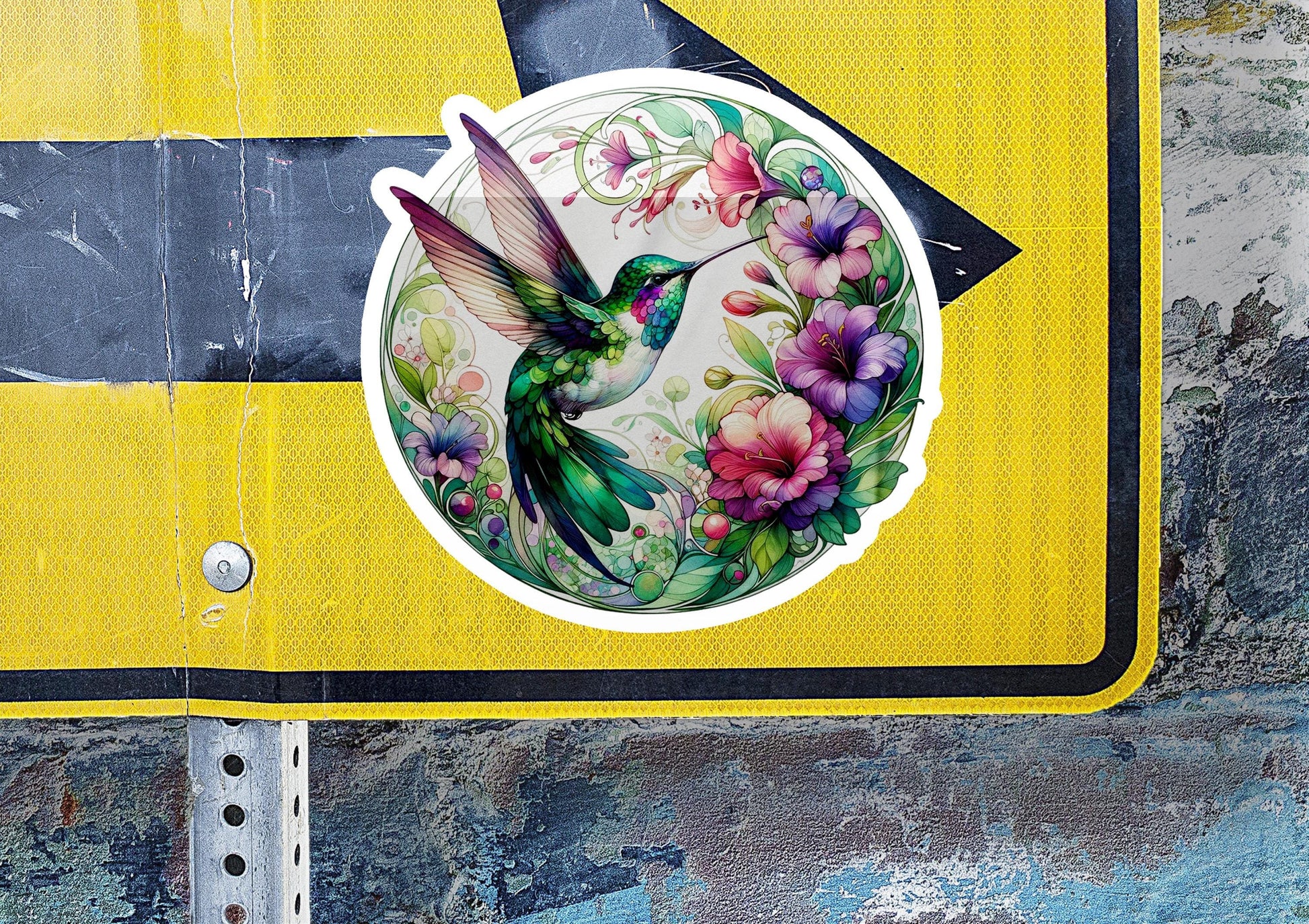 a close up of a street sign with a bird on it
