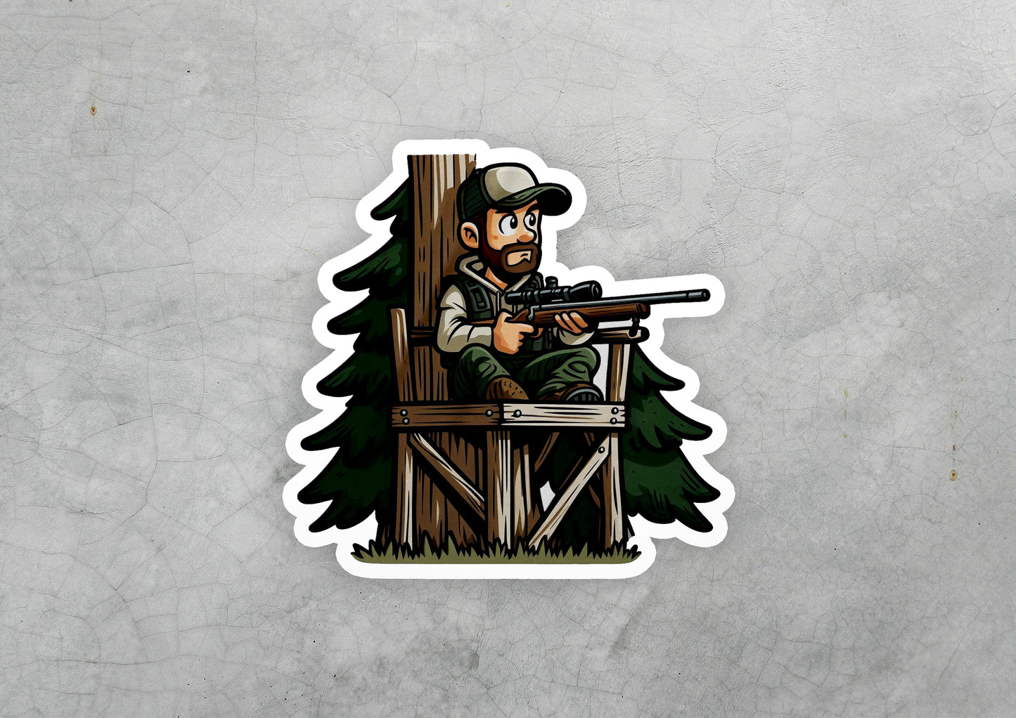 a sticker of a man with a gun on a chair
