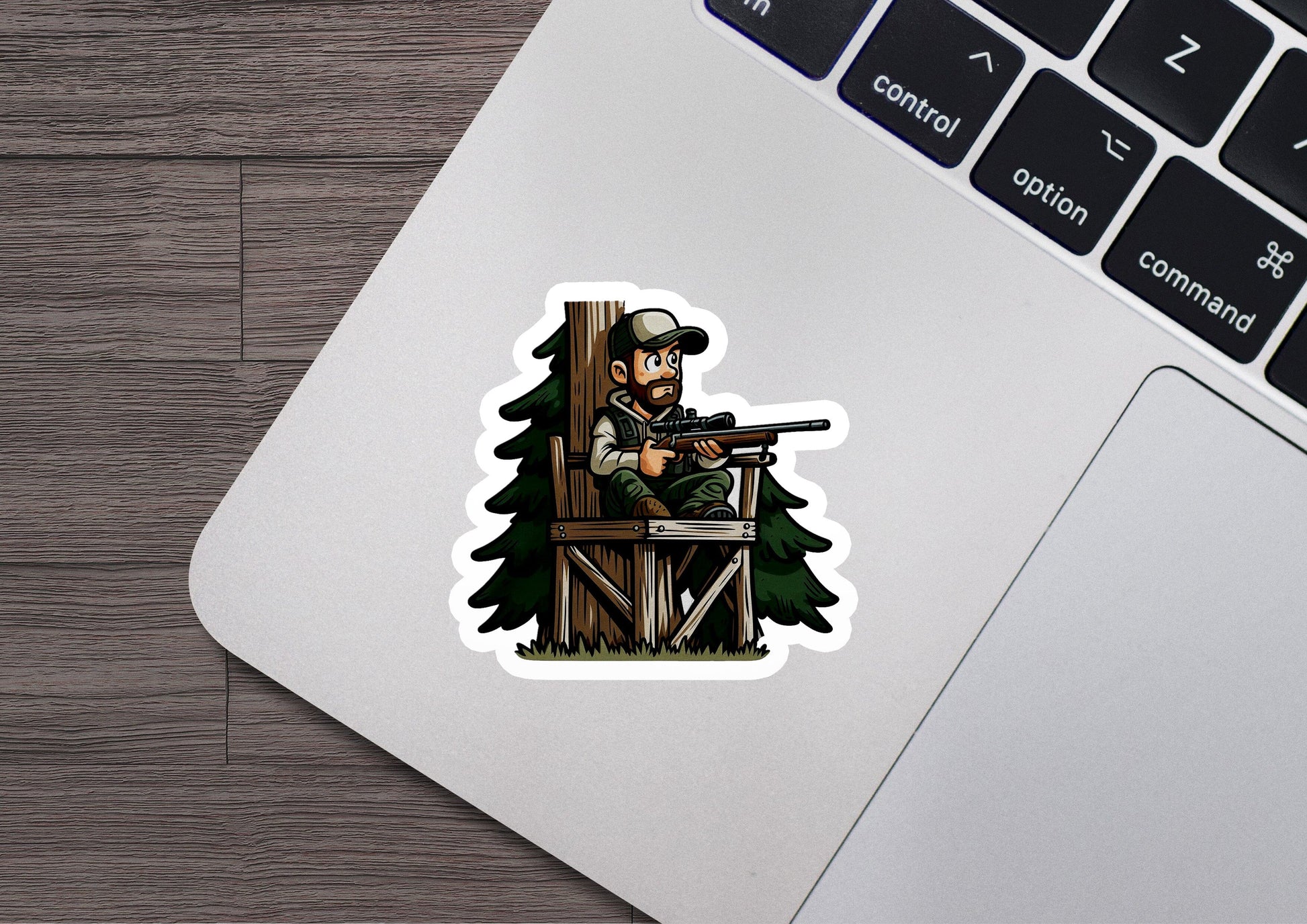 a sticker of a man sitting in a chair with a gun