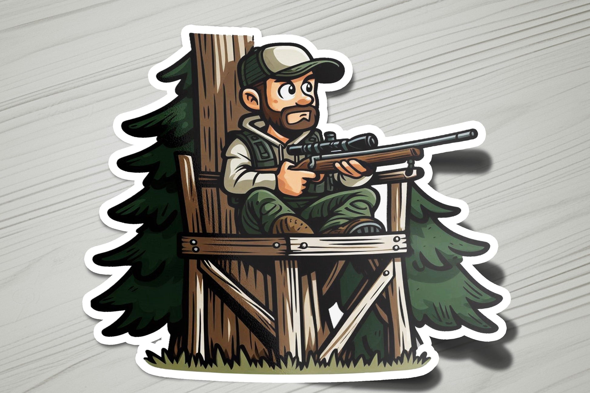 a sticker of a man with a gun in a chair