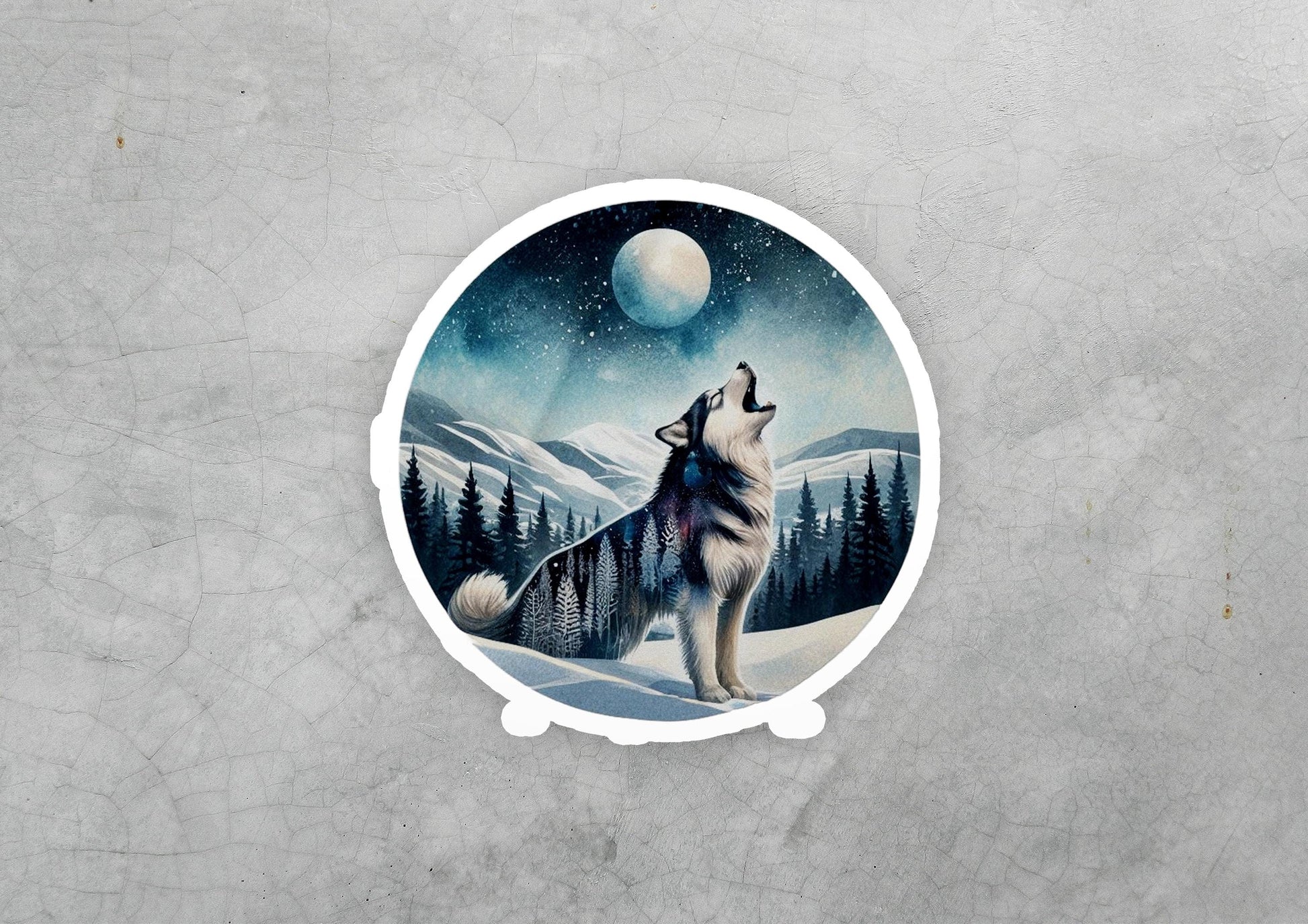 a picture of a wolf with a full moon in the background