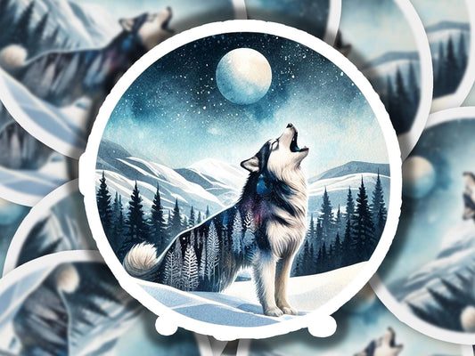 a picture of a wolf with a full moon in the background