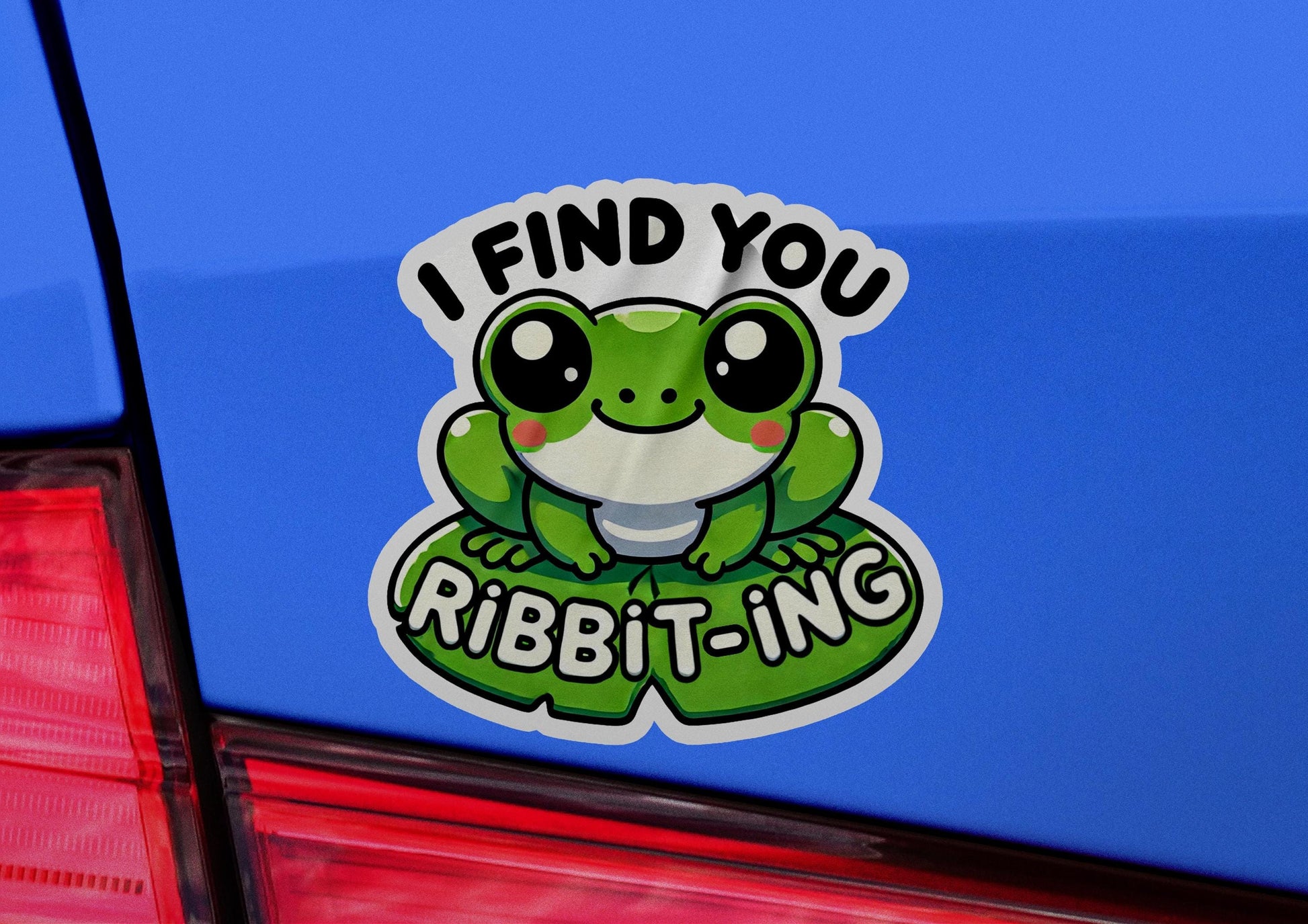 a sticker on the back of a car that says i find you ribbit