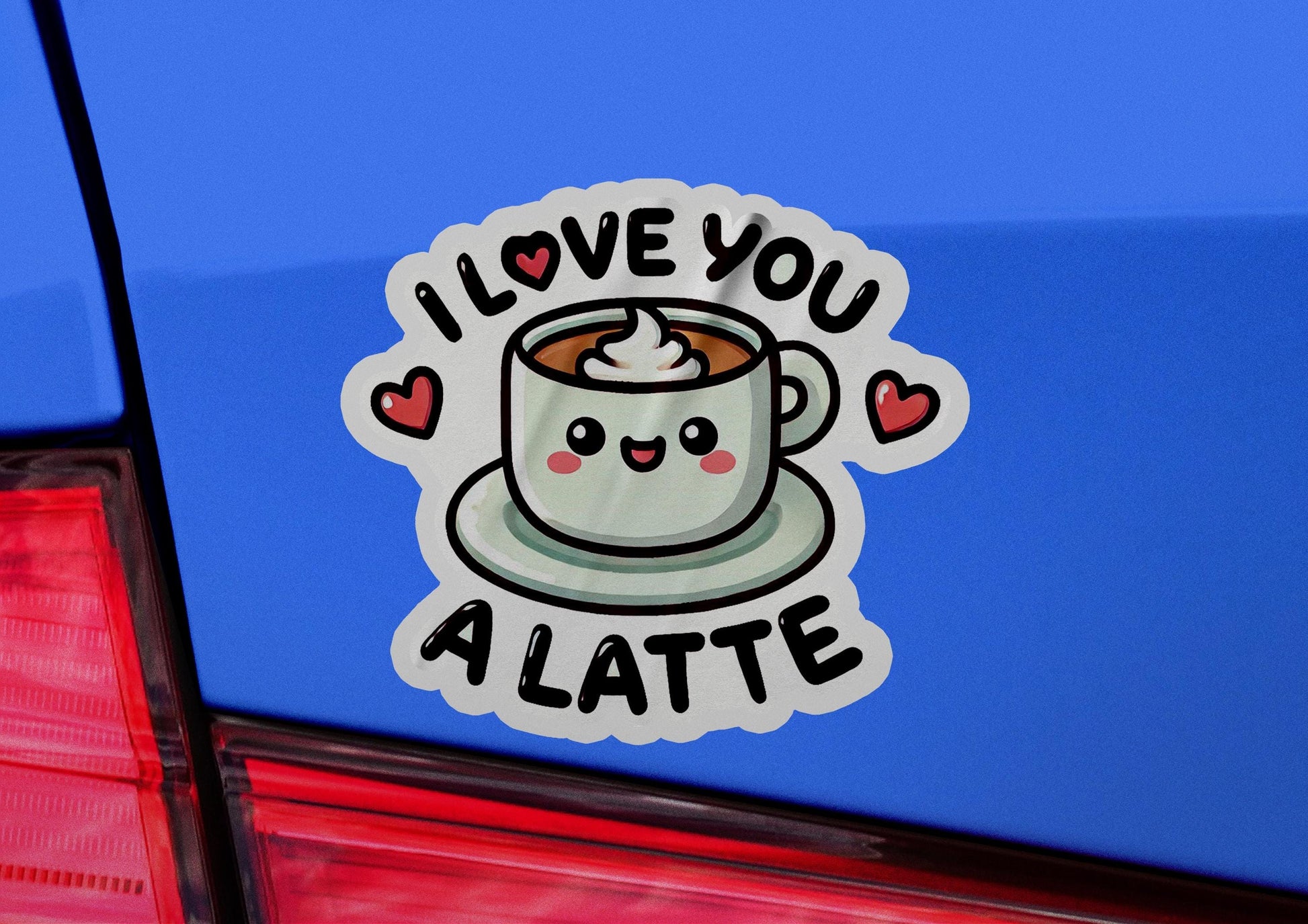 a sticker that says i love you a latte with a cup of coffee