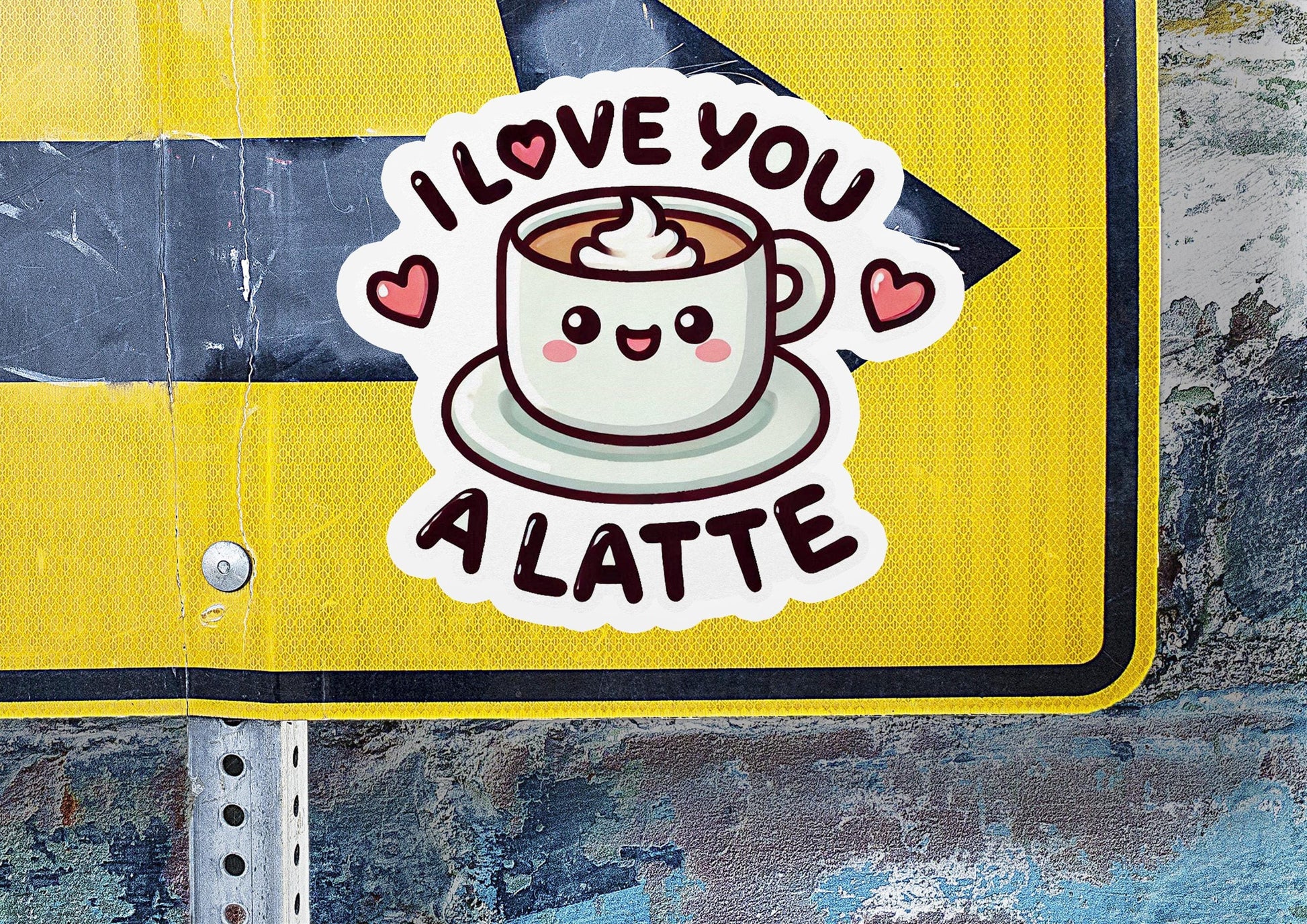 a sticker of a cup of coffee with the words i love you a la