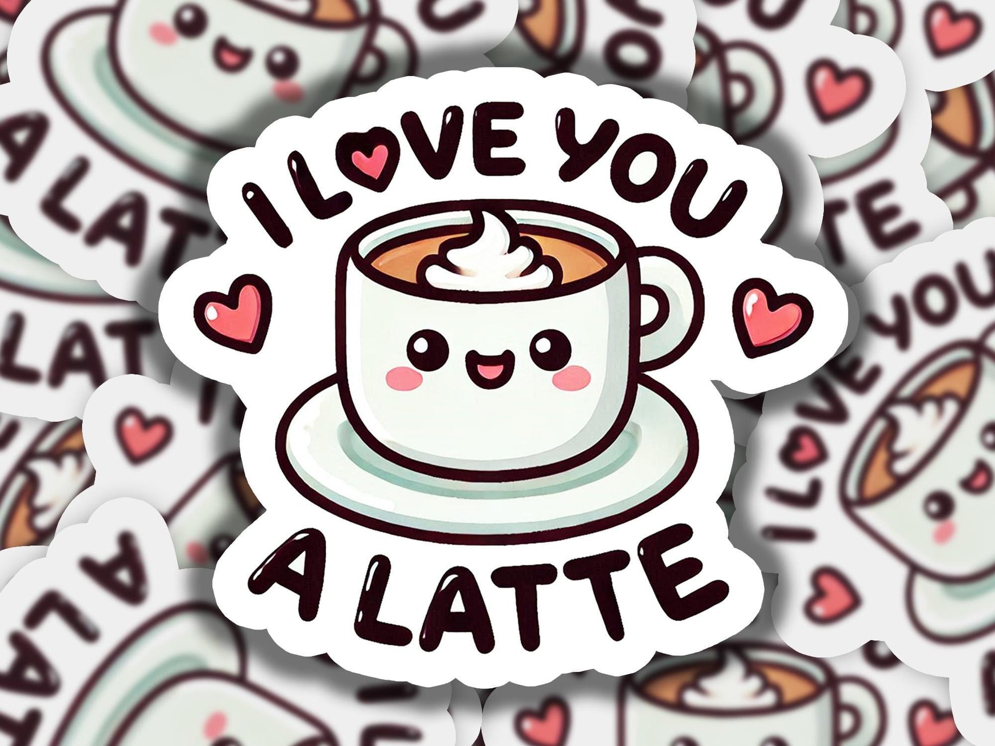 i love you a latte sticker on a pile of stickers