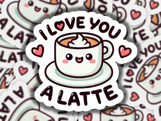 i love you a latte sticker on a pile of stickers