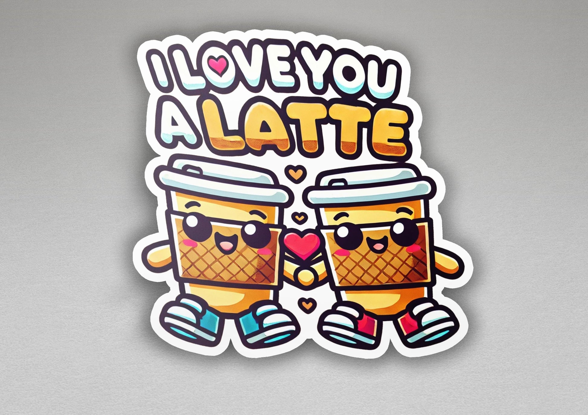 a couple of stickers that are on a table