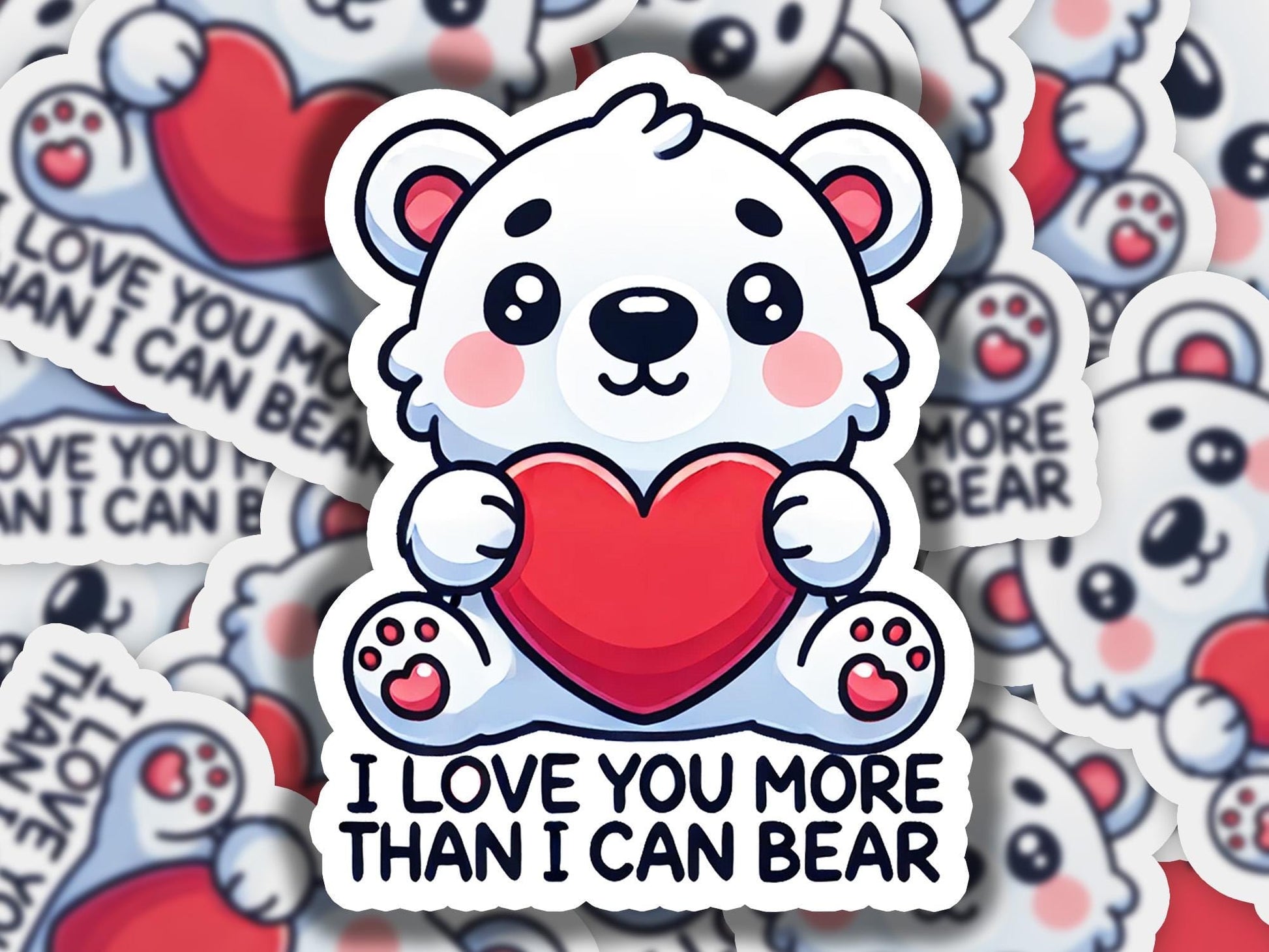 a bunch of stickers with a bear holding a heart