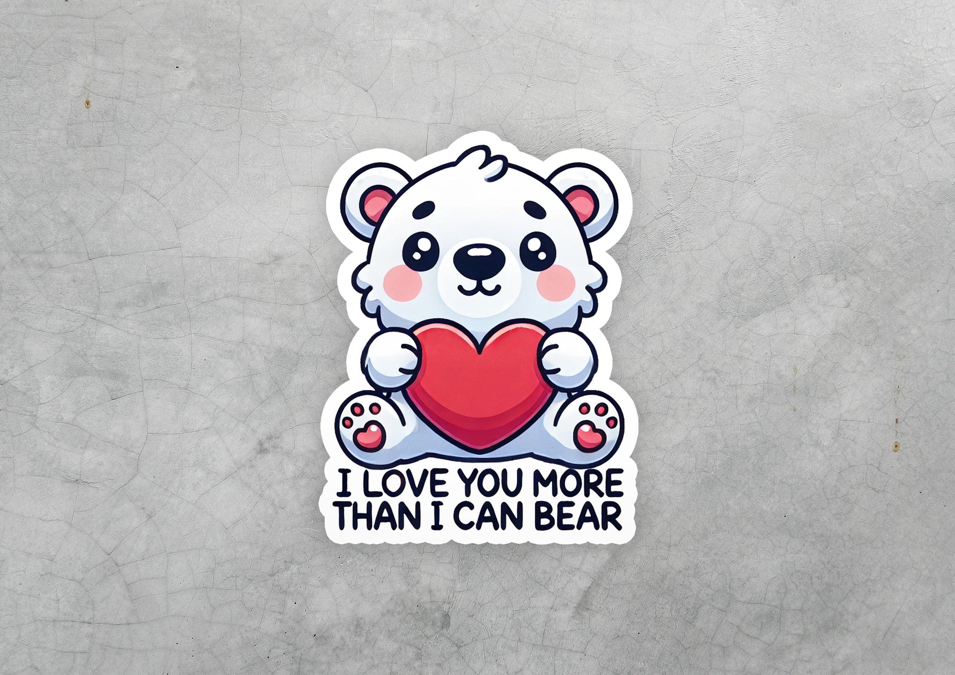 a sticker with a bear holding a heart