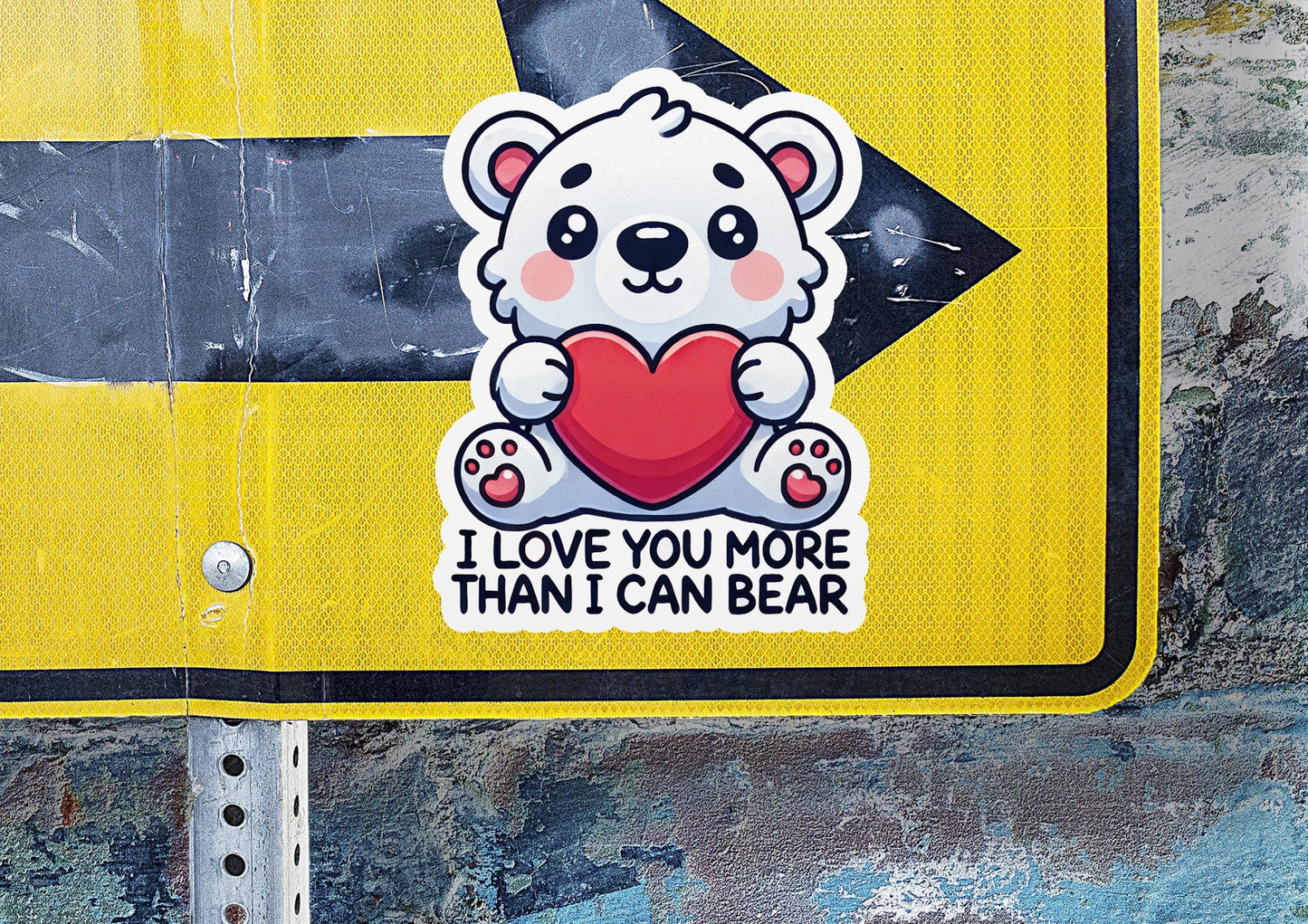 a sticker of a bear holding a heart