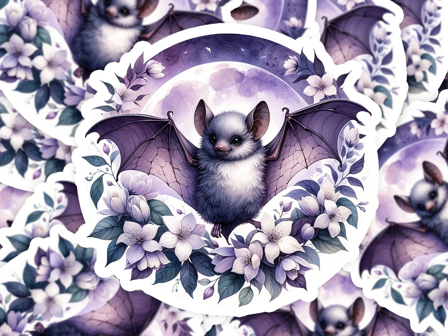 a picture of a bat surrounded by flowers