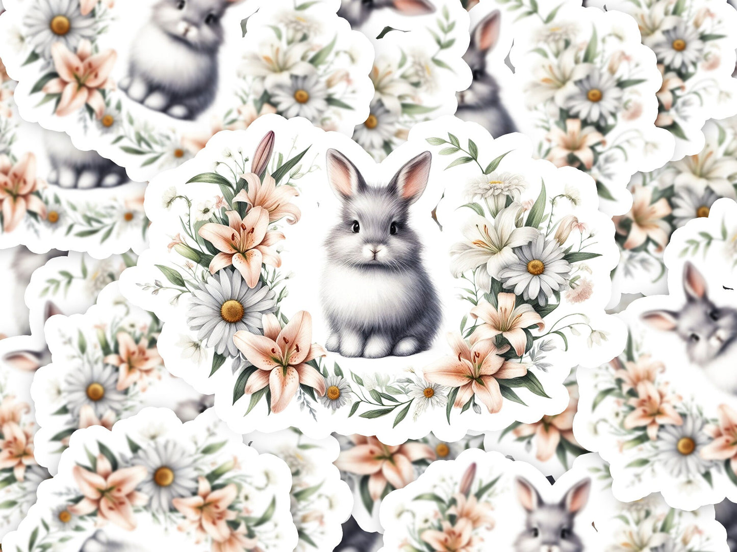 a watercolor painting of a rabbit surrounded by flowers