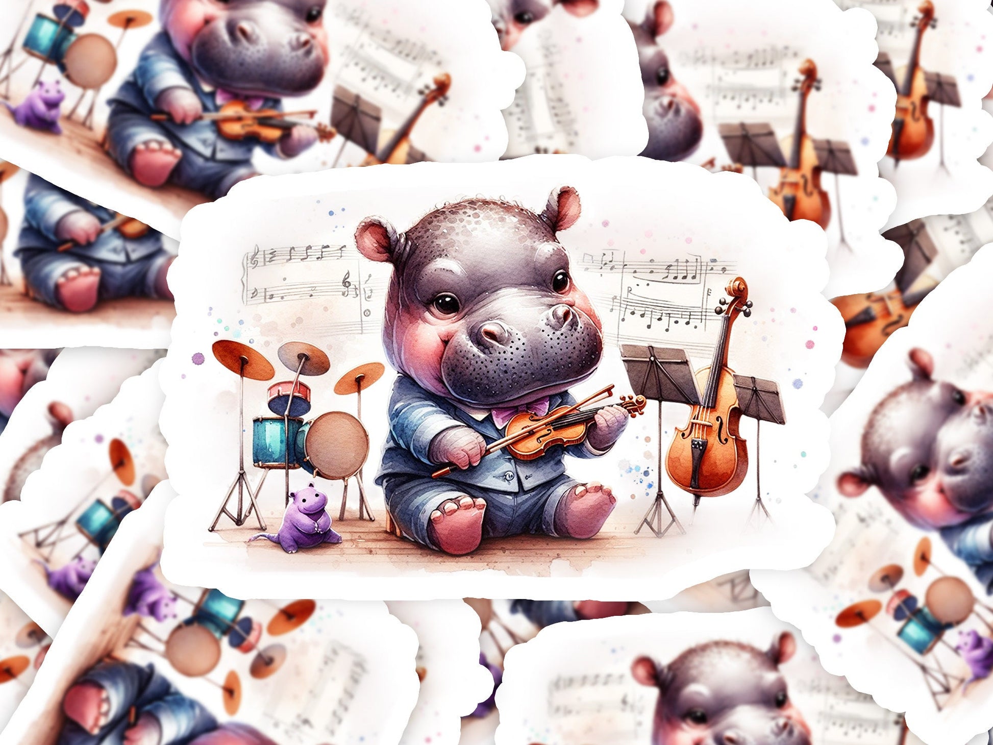 a picture of a hippo playing a violin