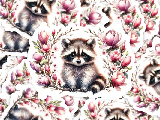 a painting of a raccoon surrounded by flowers