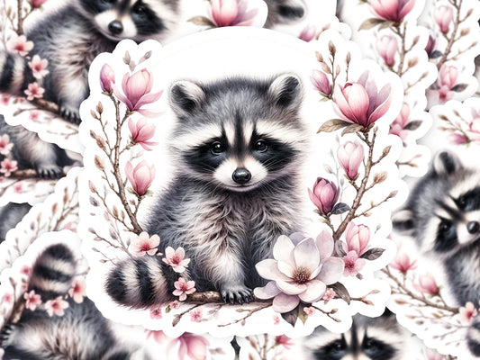 a painting of a raccoon surrounded by flowers