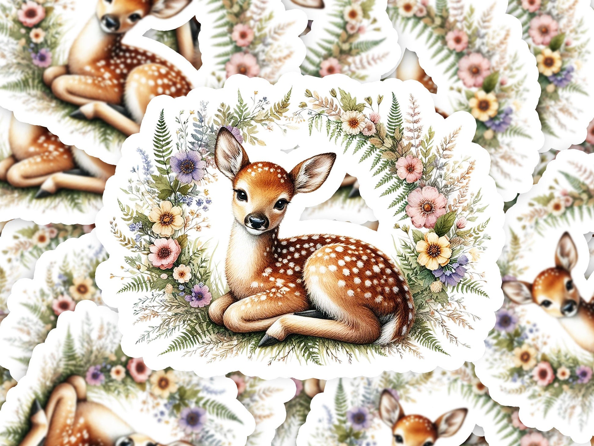 a picture of a deer surrounded by flowers