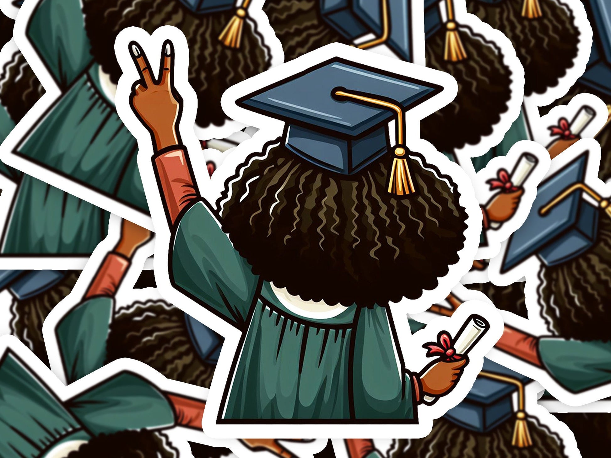 a sticker of a person wearing a graduation cap and gown