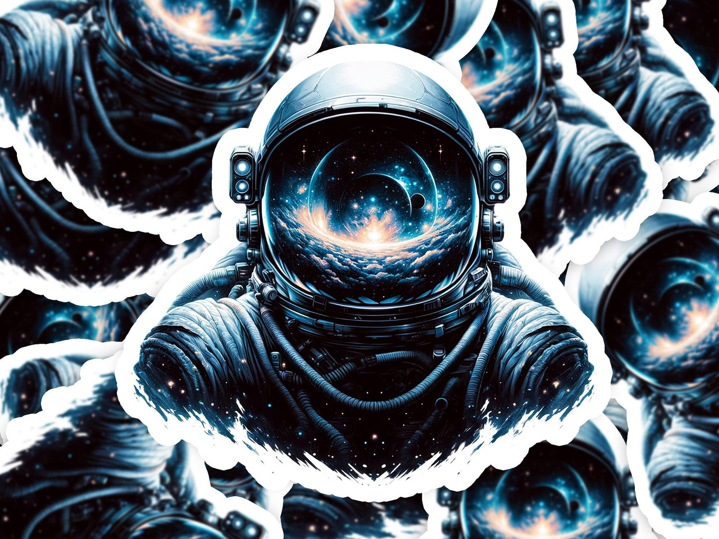 a spaceman in a space suit surrounded by stars