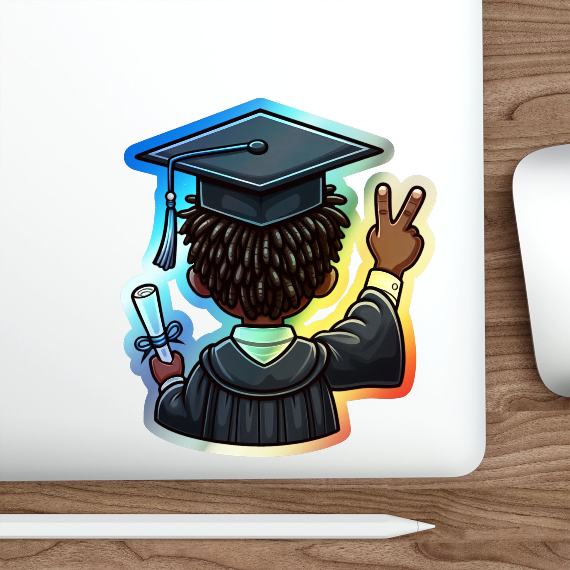 a sticker of a person wearing a graduation cap