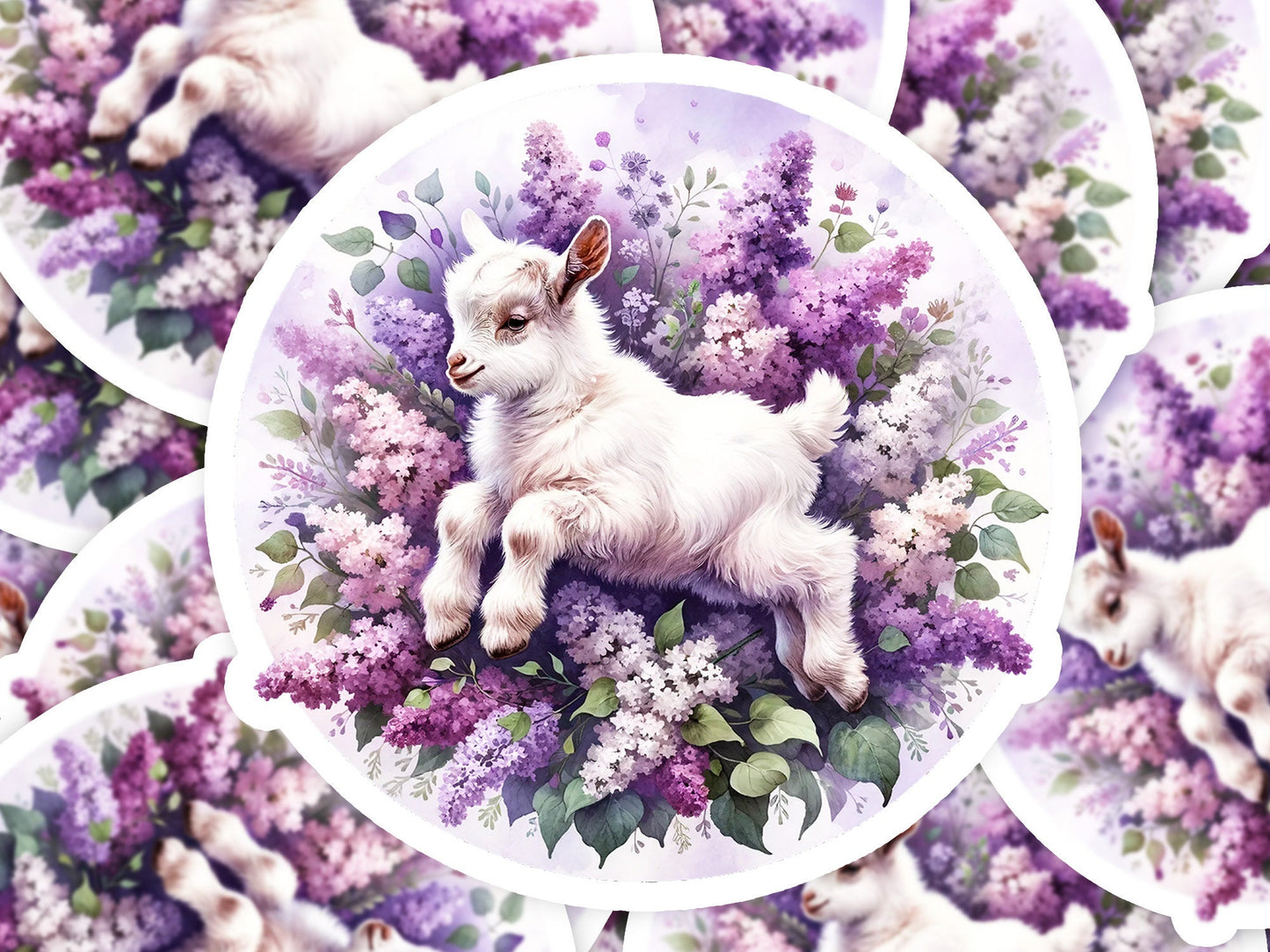 a picture of a goat surrounded by flowers