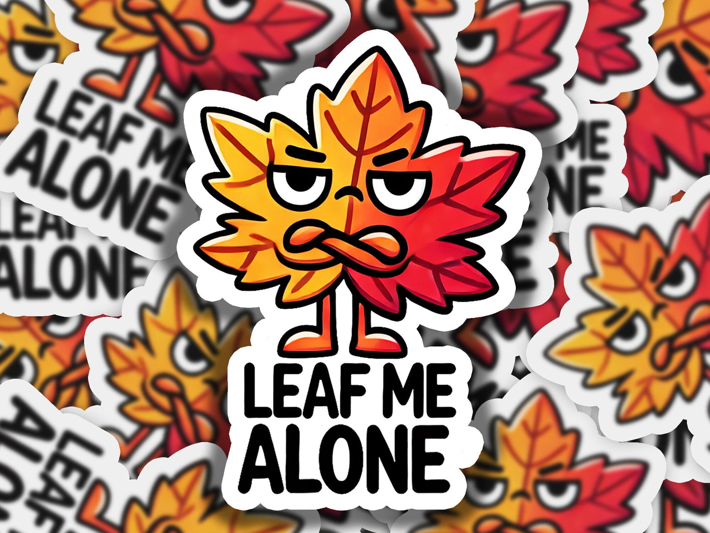 a sticker of a leaf me alone