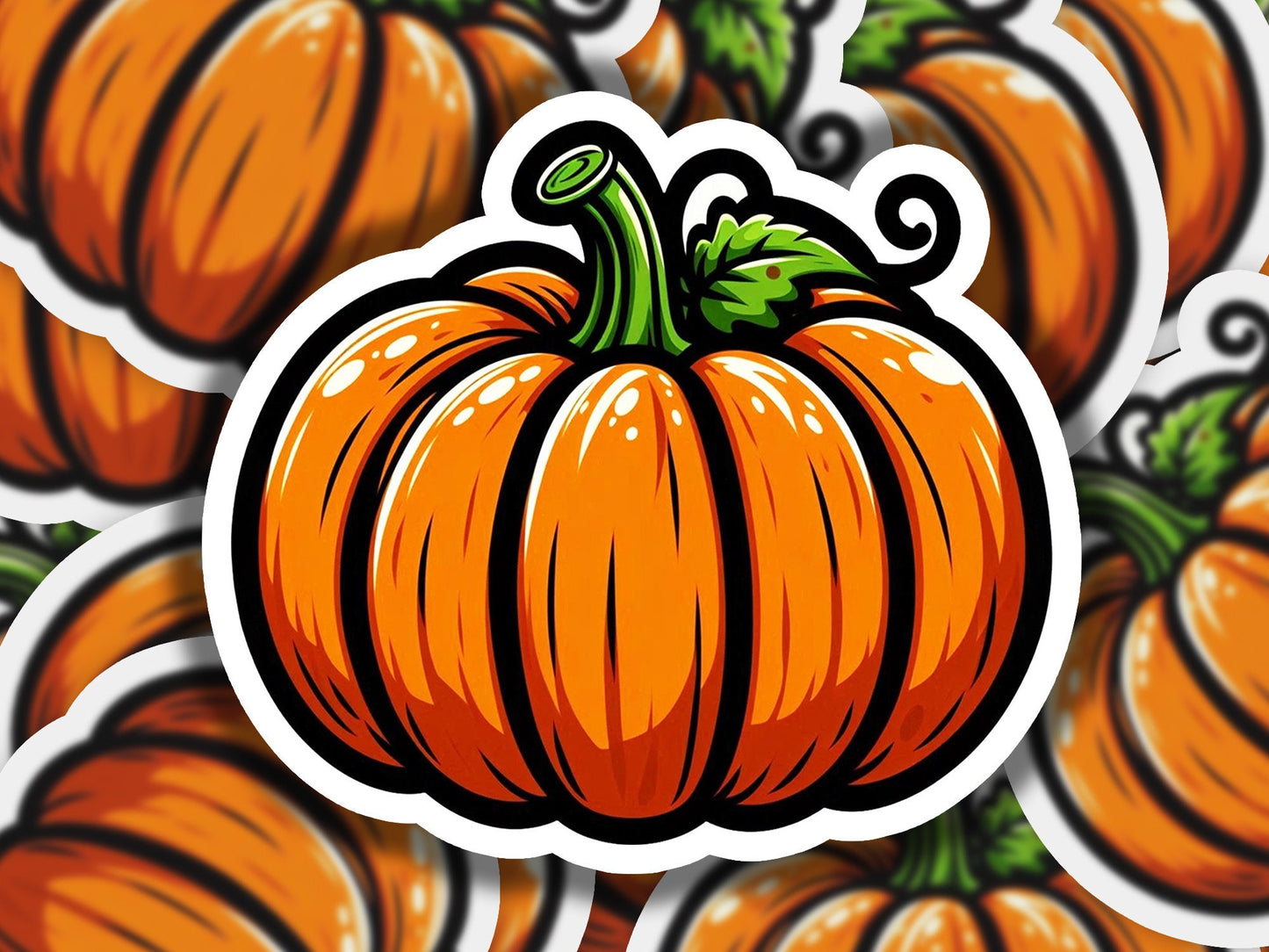 a sticker of a pumpkin surrounded by smaller pumpkins