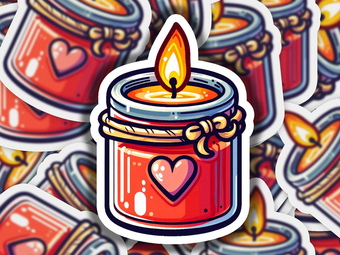 a sticker of a candle with a heart on it