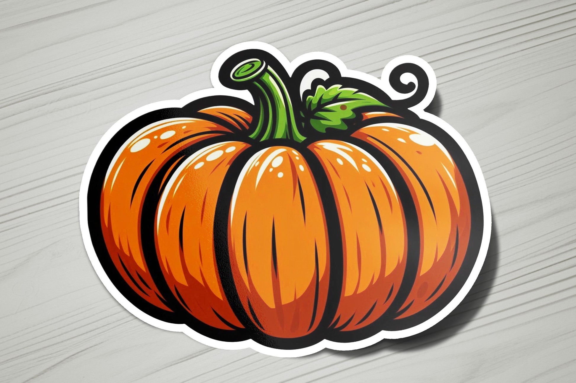 a sticker of a pumpkin on a table