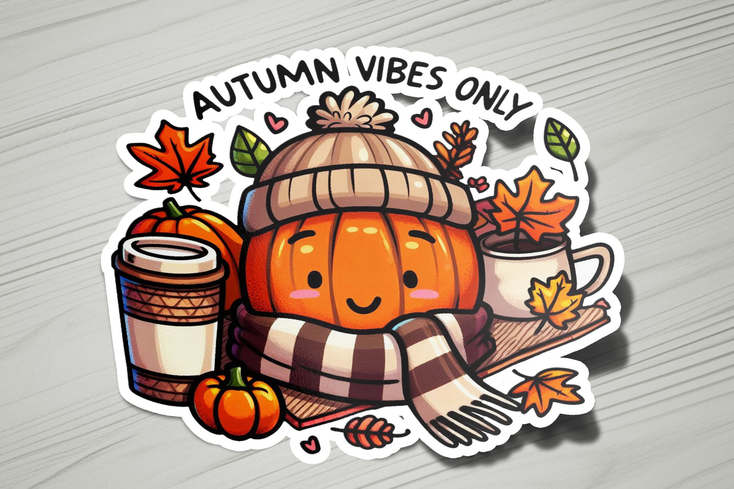 a sticker of a pumpkin with a hat and scarf