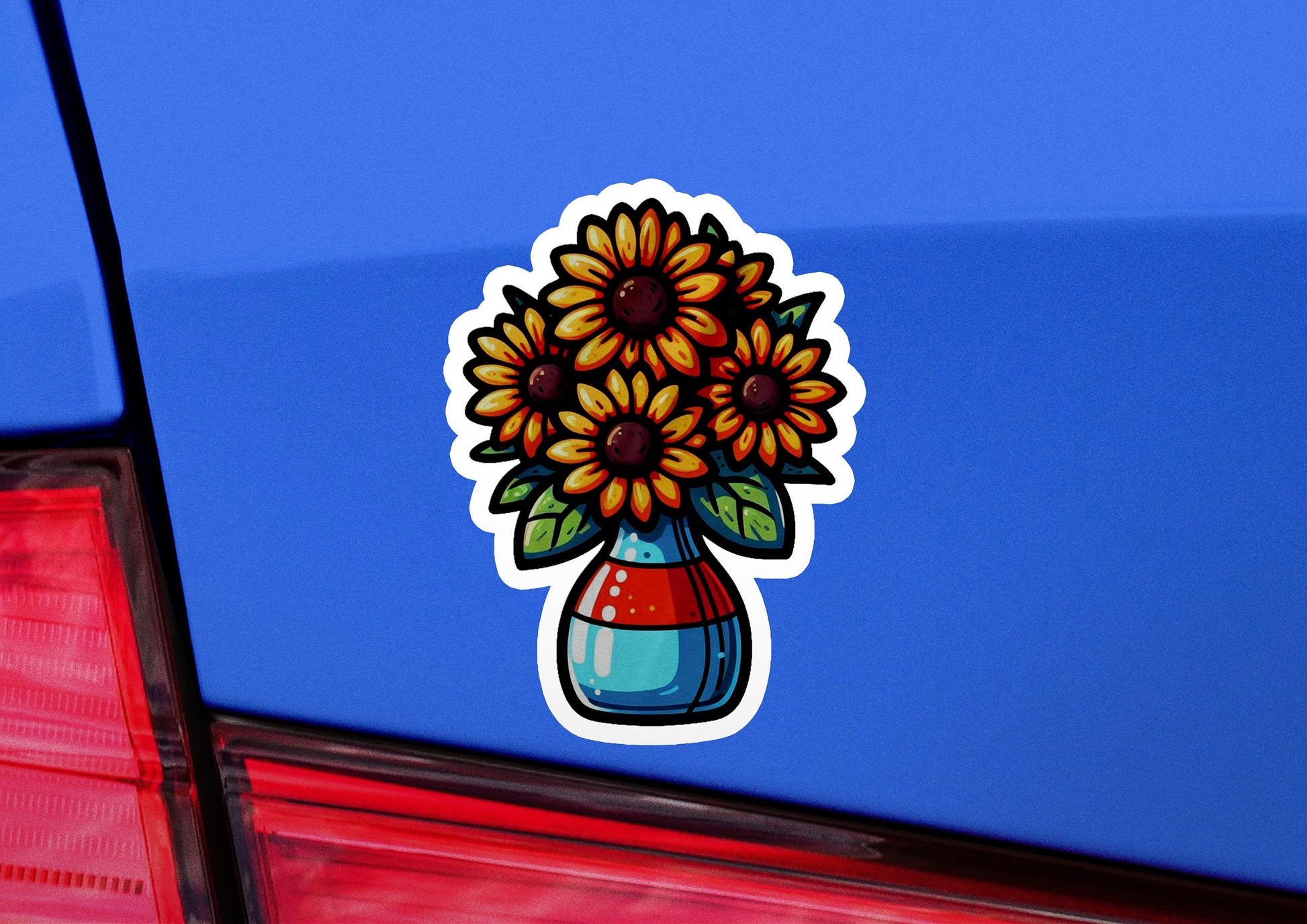 a sticker of a vase with sunflowers on it