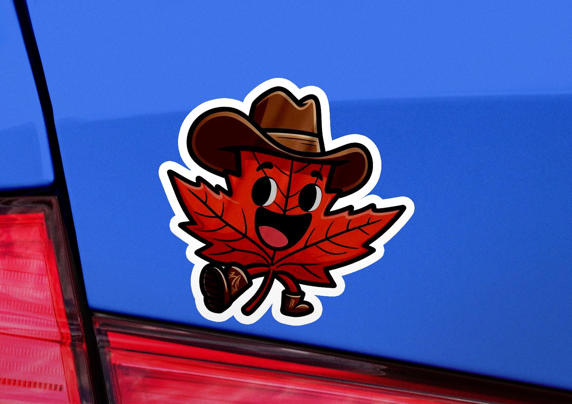 a sticker of a leaf wearing a cowboy hat