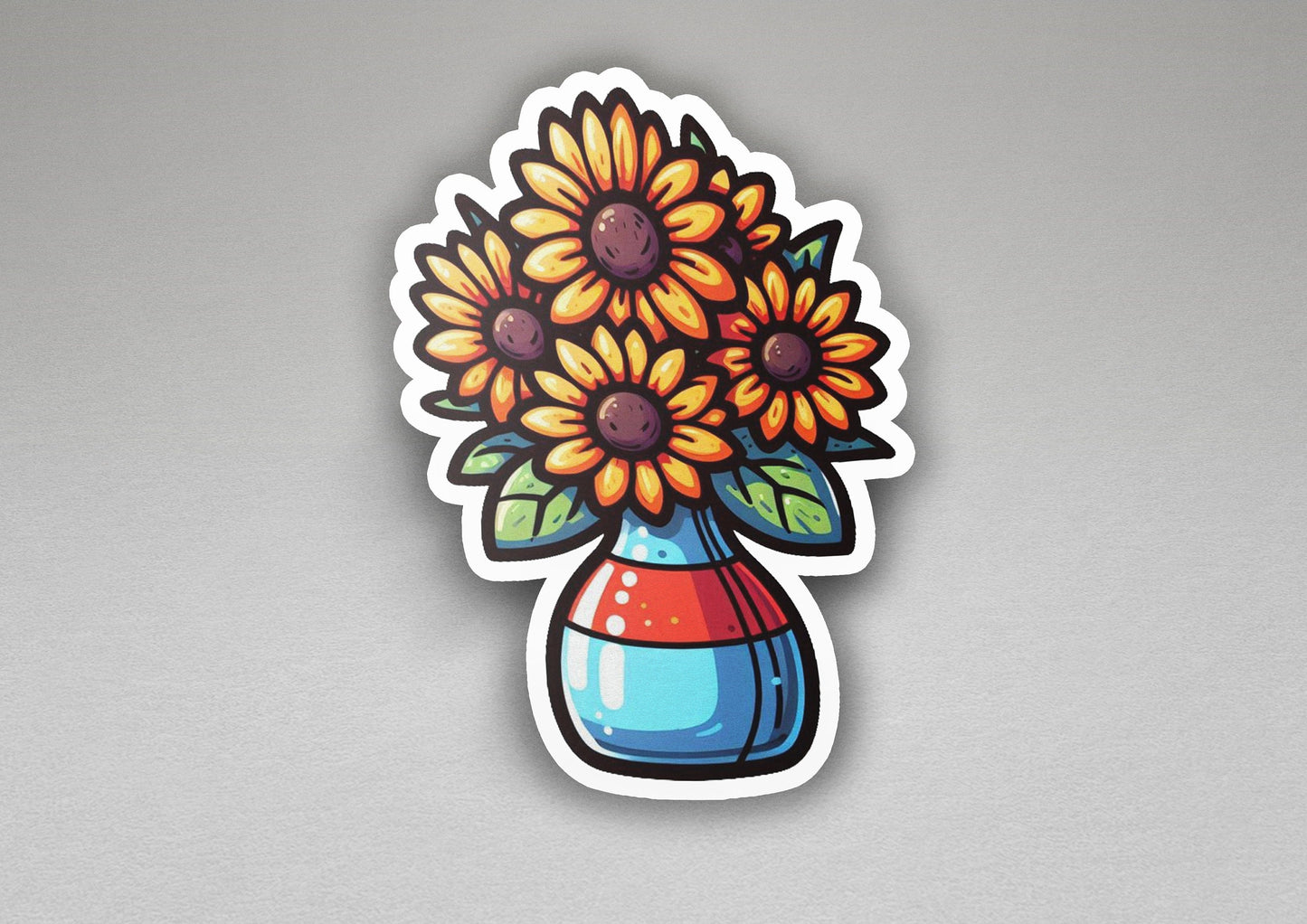 a sticker of a vase with sunflowers in it