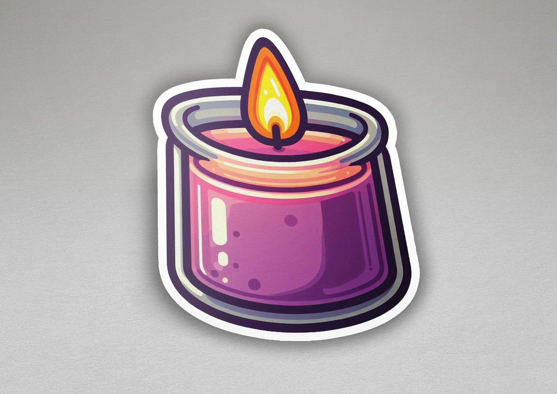 a sticker of a lit candle on a gray background