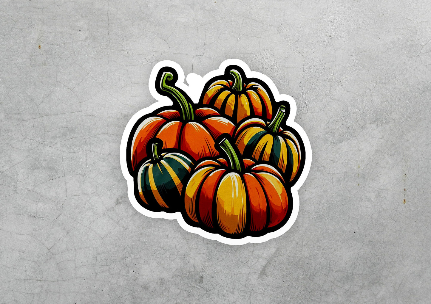 a sticker of a bunch of pumpkins